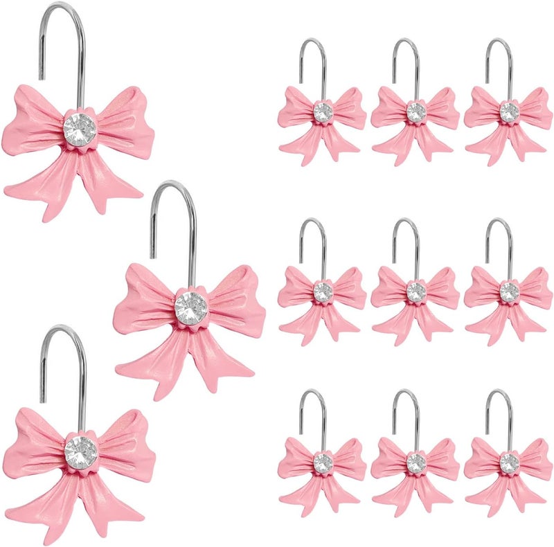 AamAccess Cute Bow Knot Shower Curtain Hooks Rings, Modern Home Decorativ Rust Resistant Hangers, 12PCS Shower Hooks for Bathroom Shower Rod, Bedroom, Living Room (Pink Bow) - Image 1